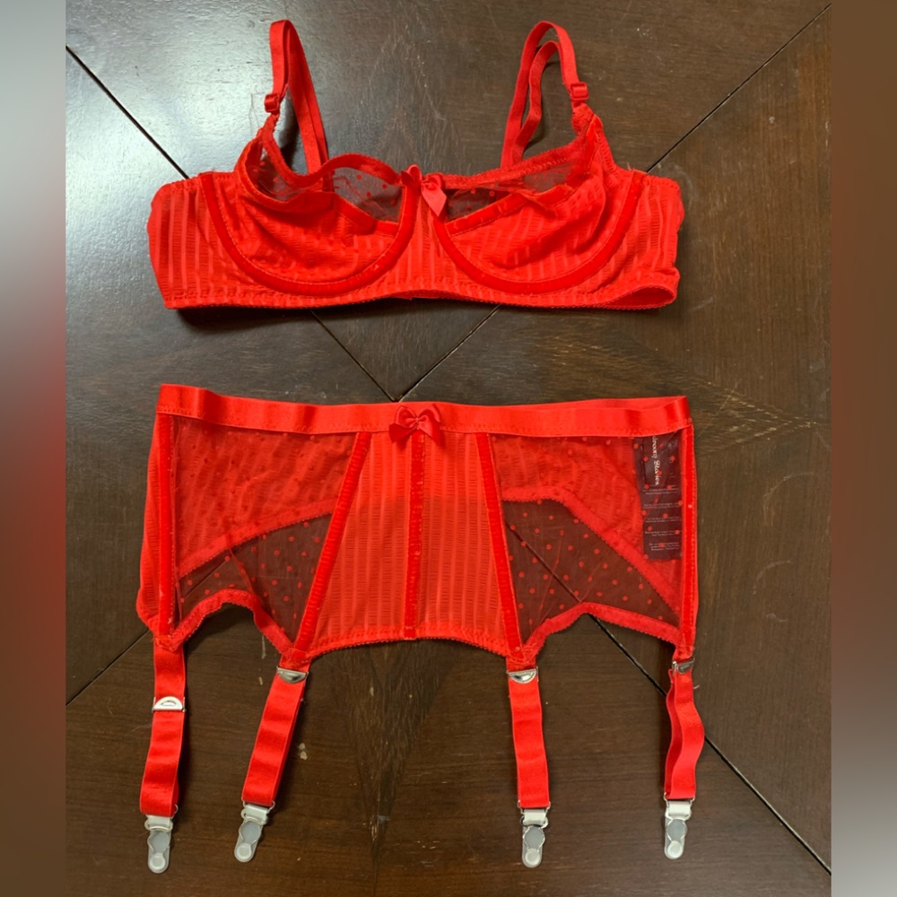 Red Bra and Garter Set L